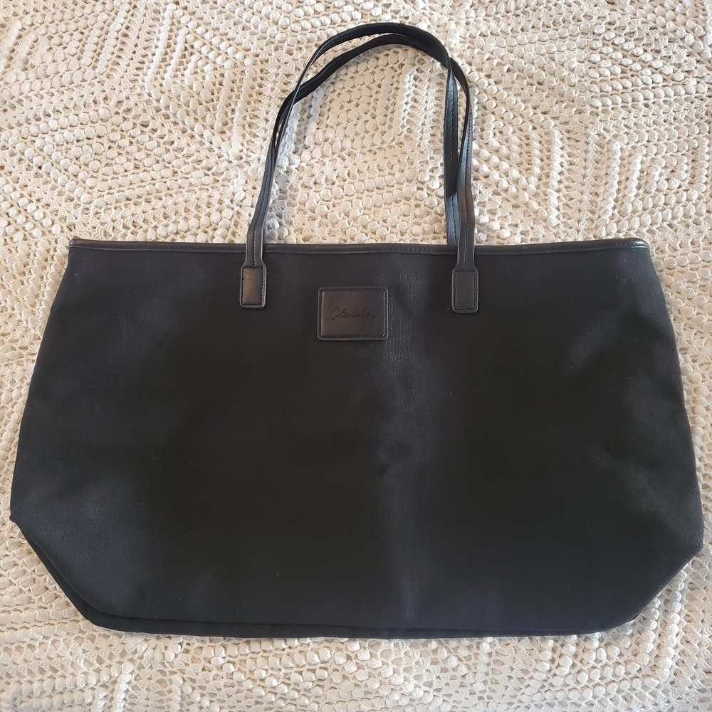 Cleobella Tote Bag Black Canvas Leather Zip‎ Top Shoulder Shopper Large Women - Picture 2 of 11